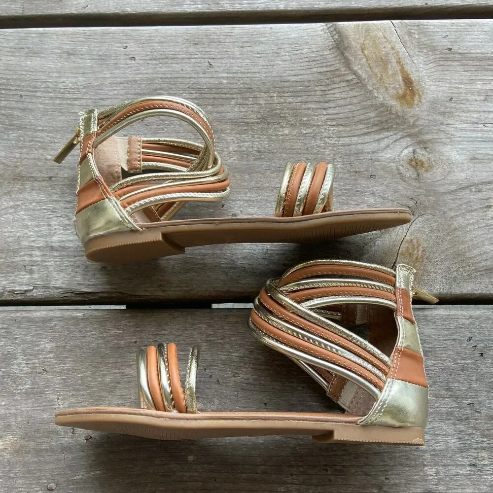 kidpik Girls Sandals Size 2‎ Gold Brown Gladiator Style Back Zip Strappy